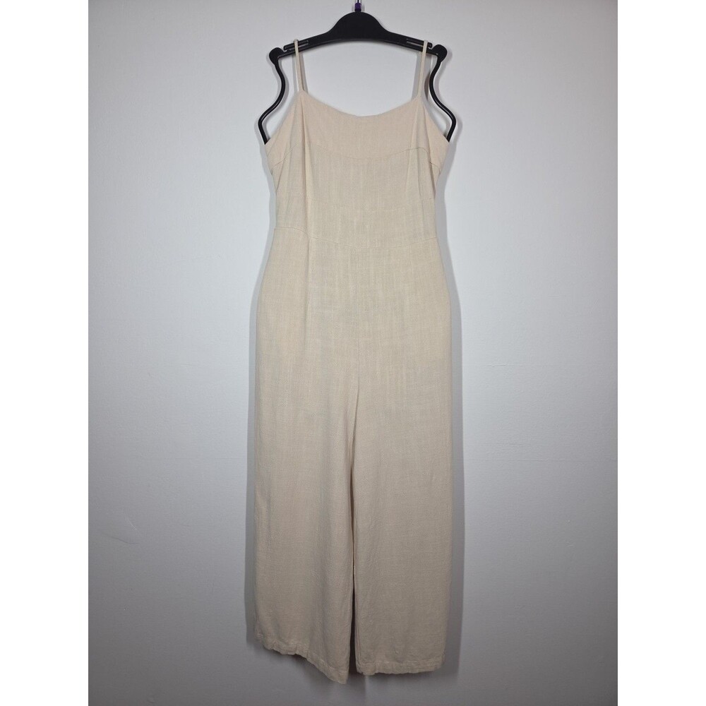 Anrabess Linen Blend Tie Back Jumpsuit Romper Wide leg Cream sz LARGE EUC - Picture 4 of 12